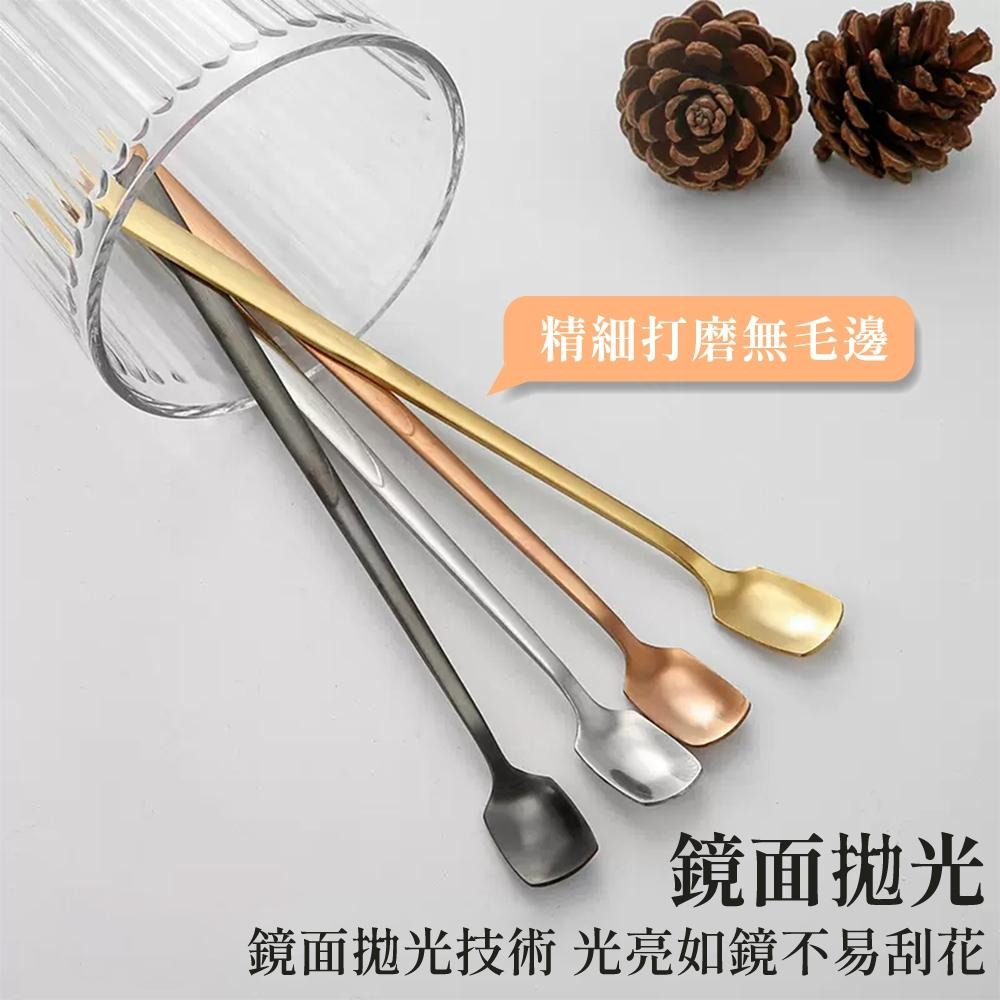 攪拌棒 咖啡勺 長柄攪拌勺 小茶匙 調酒勺 不鏽鋼勺 長柄方頭攪拌棒 勺子 咖啡器具【啡茶時刻】-細節圖4