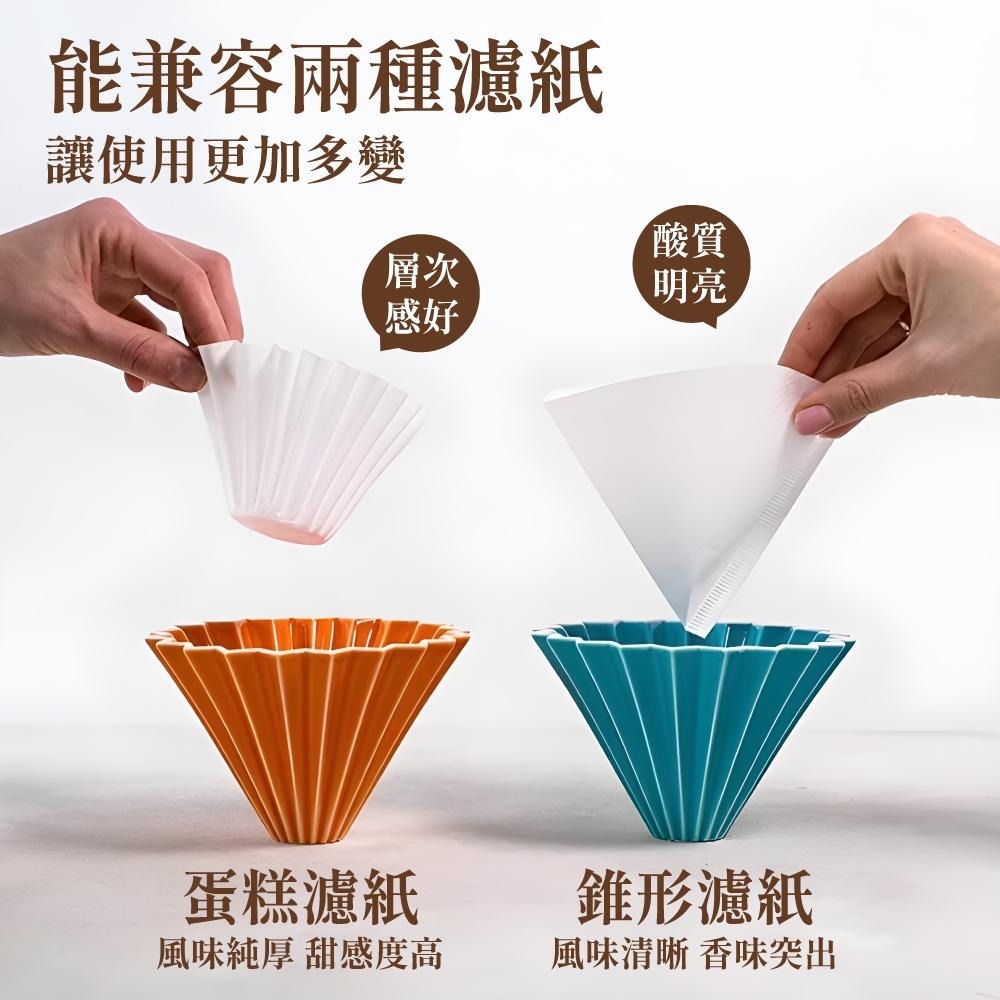 ORIGAMI 純色 摺紙濾杯 陶瓷濾杯 手沖濾杯 V型 錐形 蛋糕型  S/M 日本製 濾杯 【啡茶時刻】-細節圖4