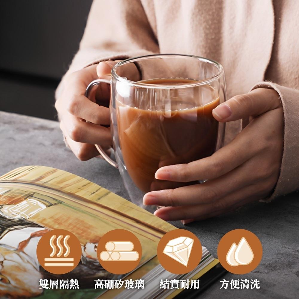 雙層玻璃杯 雙層杯 雙層隔熱杯 高硼矽 水杯 咖啡杯 馬克杯 玻璃杯 隔熱杯 蓋子玻璃杯 【啡茶時刻】-細節圖8