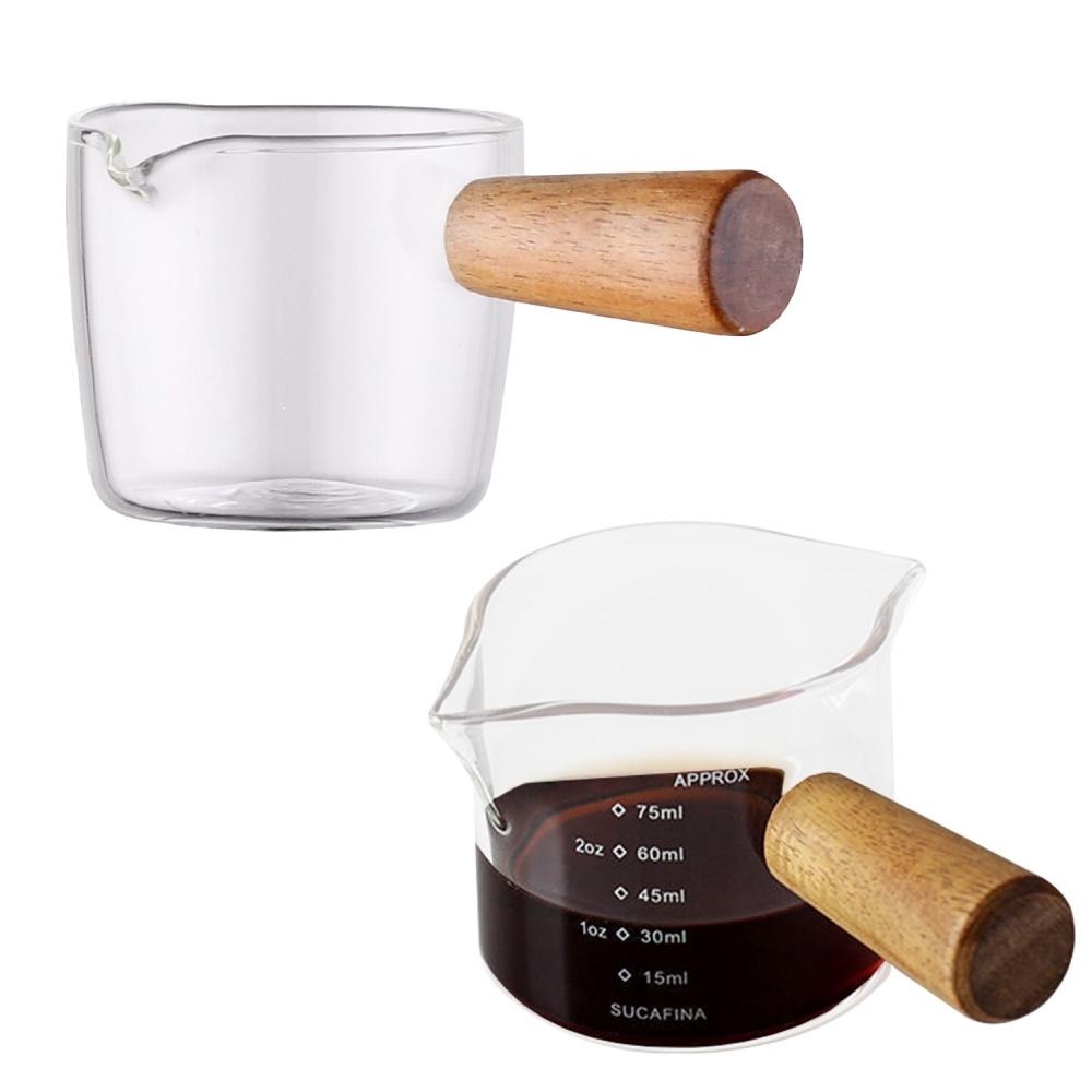 量杯 奶盅杯 濃縮杯 木柄小奶杯 玻璃量杯 雙嘴有柄量杯 耐熱玻璃杯 耐熱 義式量杯 咖啡量杯 咖啡器具 【啡茶時刻】-細節圖9