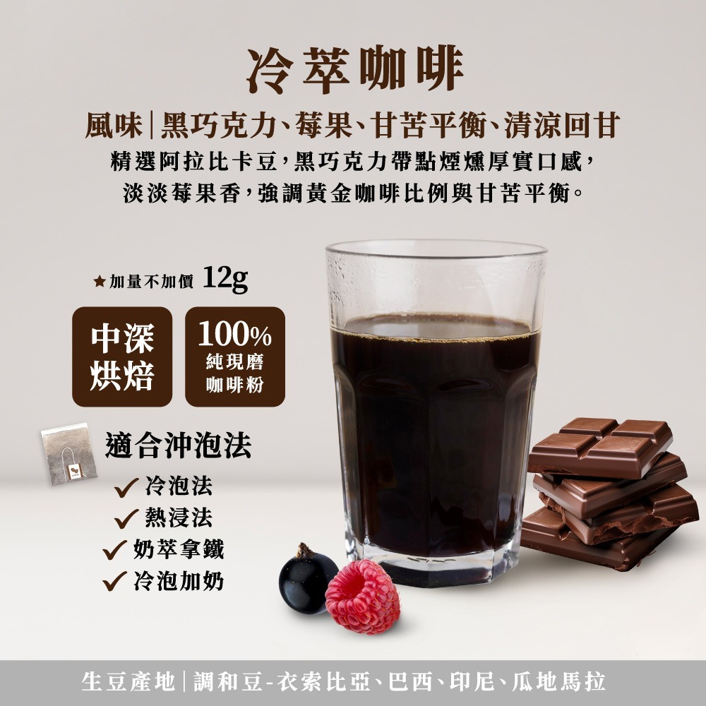 冷萃咖啡 中深烘焙 浸泡式咖啡 冷泡咖啡 咖啡包 咖啡 冷萃咖啡包 冷泡咖啡包 美式咖啡 coffee  【啡茶時刻】-規格圖9