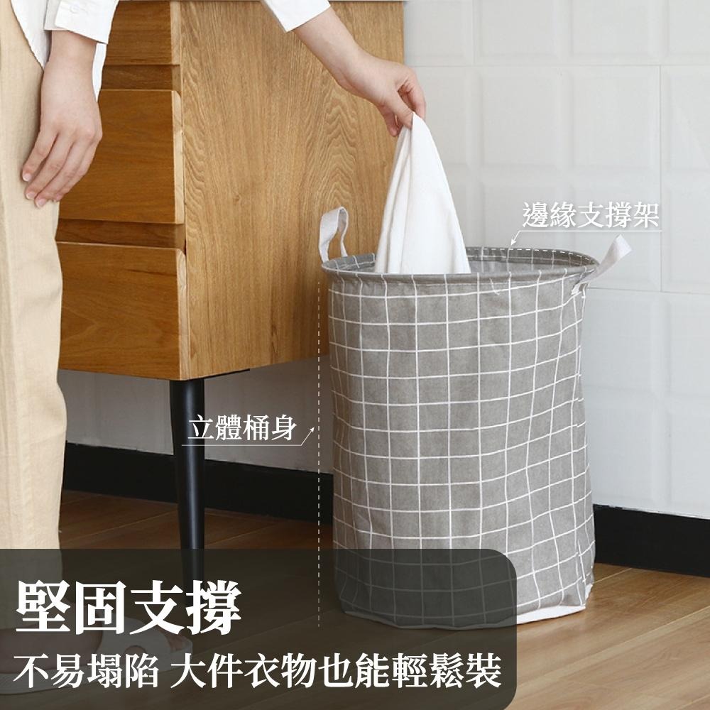 圓形摺疊洗衣籃 手提洗衣籃 圓形棉麻收納籃 衣物籃 圓筒收納籃 洗衣籃 髒衣籃 收納桶 衣物桶 造型收納籃 【啡茶時刻】-細節圖3