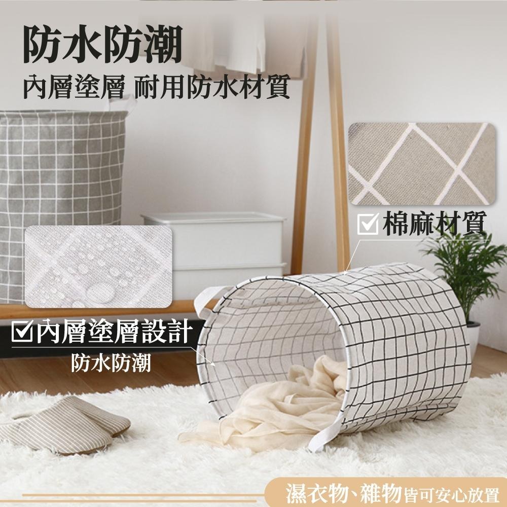 圓形摺疊洗衣籃 手提洗衣籃 圓形棉麻收納籃 衣物籃 圓筒收納籃 洗衣籃 髒衣籃 收納桶 衣物桶 造型收納籃 【啡茶時刻】-細節圖4