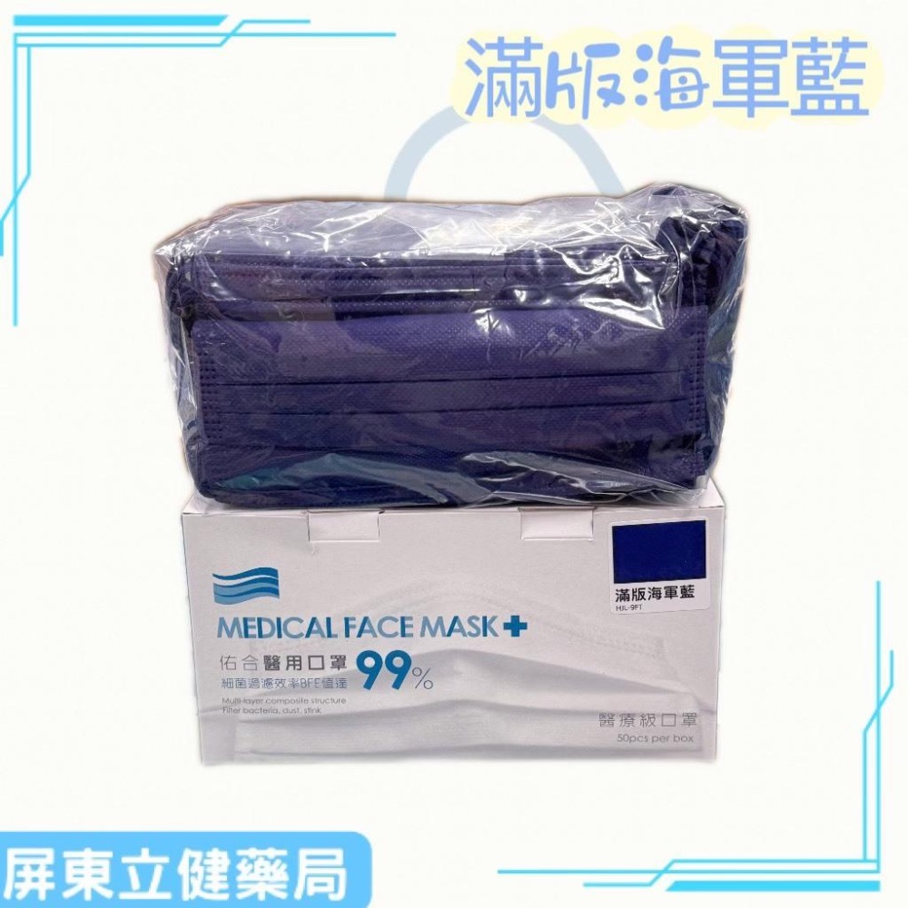 (屏東立健藥局)佑合醫用口罩-莫蘭迪色系列 (未滅菌) 滿版海軍藍/石灰藍/梵星紫/冰霧藍 50入/盒-細節圖2
