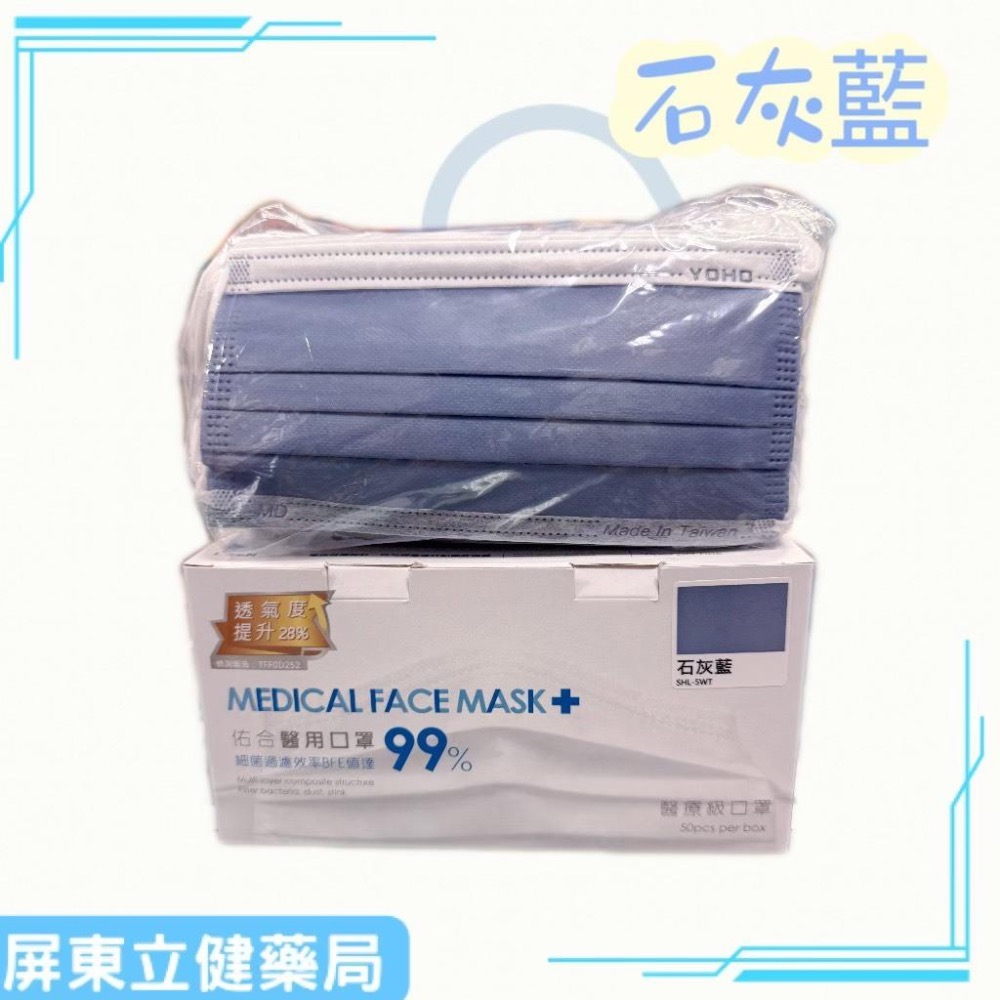 (屏東立健藥局)佑合醫用口罩-莫蘭迪色系列 (未滅菌) 滿版海軍藍/石灰藍/梵星紫/冰霧藍 50入/盒-細節圖3