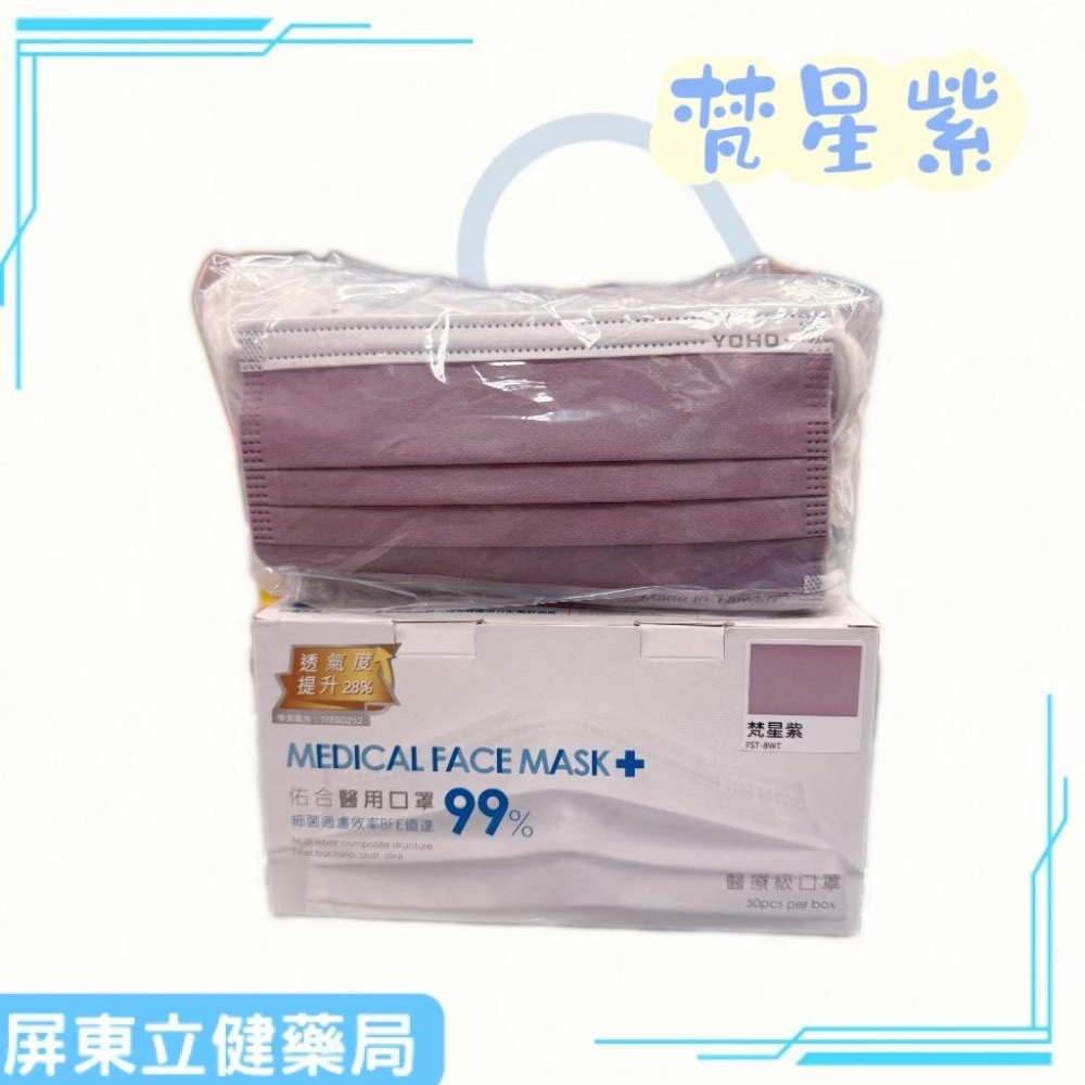 (屏東立健藥局)佑合醫用口罩-莫蘭迪色系列 (未滅菌) 滿版海軍藍/石灰藍/梵星紫/冰霧藍 50入/盒-細節圖4