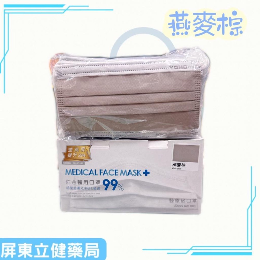 (屏東立健藥局)佑合醫用口罩-莫蘭迪色系列 (未滅菌) 燕麥棕/太妃紅/煙燻紫/橄欖綠 50入/盒-細節圖2