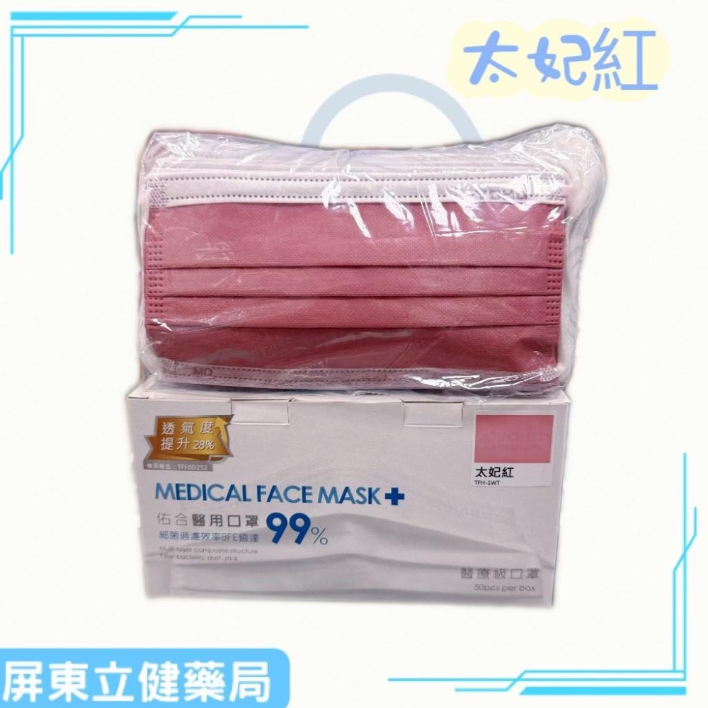 (屏東立健藥局)佑合醫用口罩-莫蘭迪色系列 (未滅菌) 燕麥棕/太妃紅/煙燻紫/橄欖綠 50入/盒-細節圖3