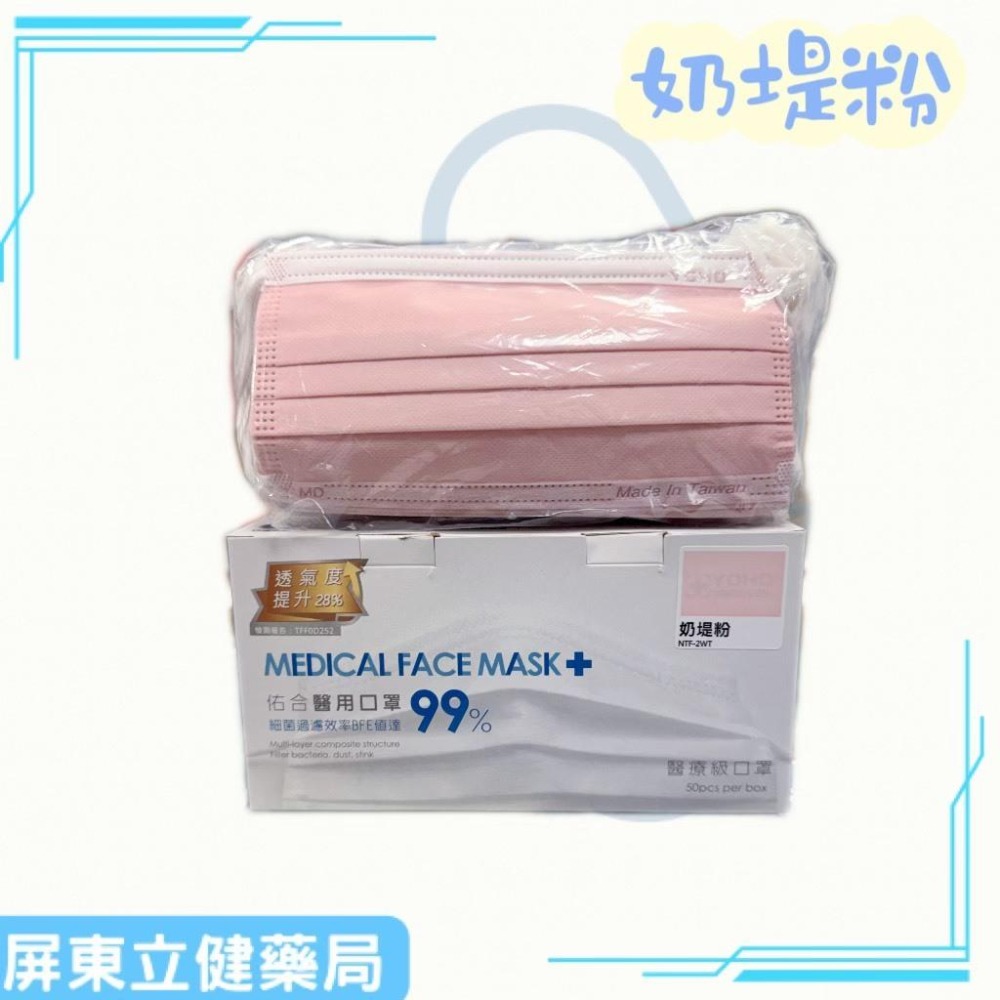 (屏東立健藥局)佑合醫用口罩-莫蘭迪色系列 (未滅菌) 奶堤粉/乾燥橘 50入/盒-細節圖2