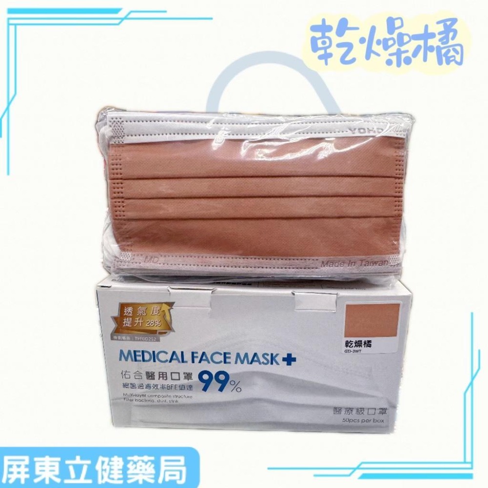 (屏東立健藥局)佑合醫用口罩-莫蘭迪色系列 (未滅菌) 奶堤粉/乾燥橘 50入/盒-細節圖3