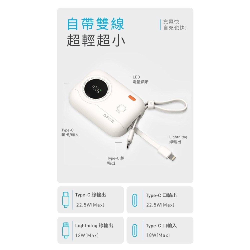 【彩蛋寶】自帶雙線 22.5W 超級快充充電寶-細節圖3