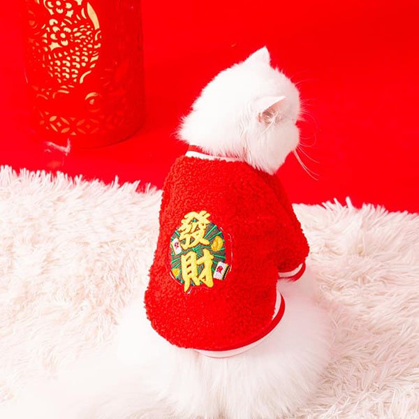 『台灣x現貨秒出』麻將發財毛絨新年衣服 寵物服飾 貓咪衣服 狗狗衣服 貓衣服 狗服飾 寵物新年