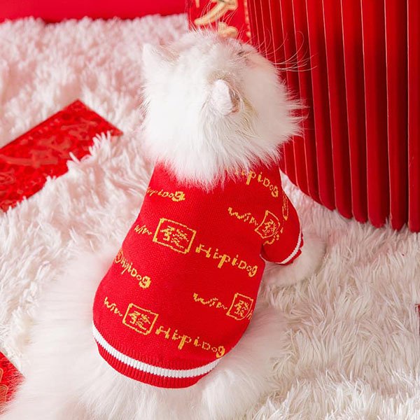 『台灣x現貨秒出』過年 新年喜慶 發發發針織寵物衣服 寵物服飾 貓咪衣服 狗狗衣服
