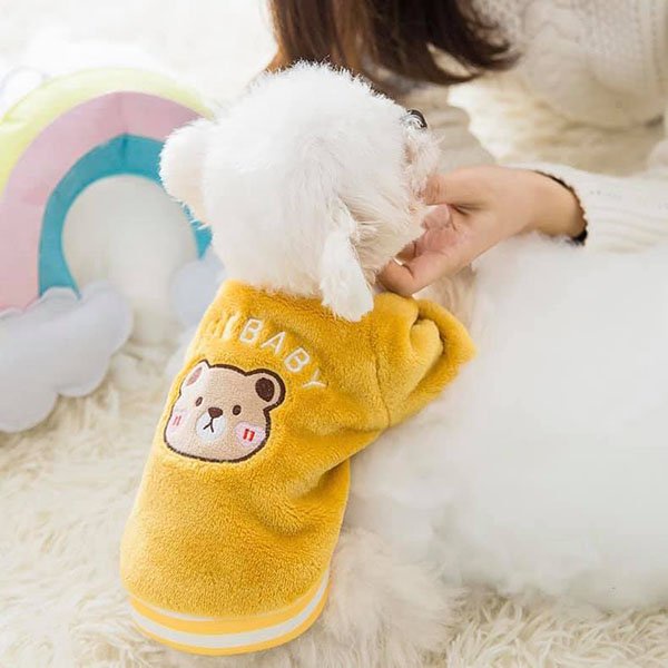 『台灣x現貨秒出』小熊貼布邊邊條紋設計法蘭絨寵物服飾寵物衣服 貓咪衣服 狗狗衣服 貓服飾 犬衣服
