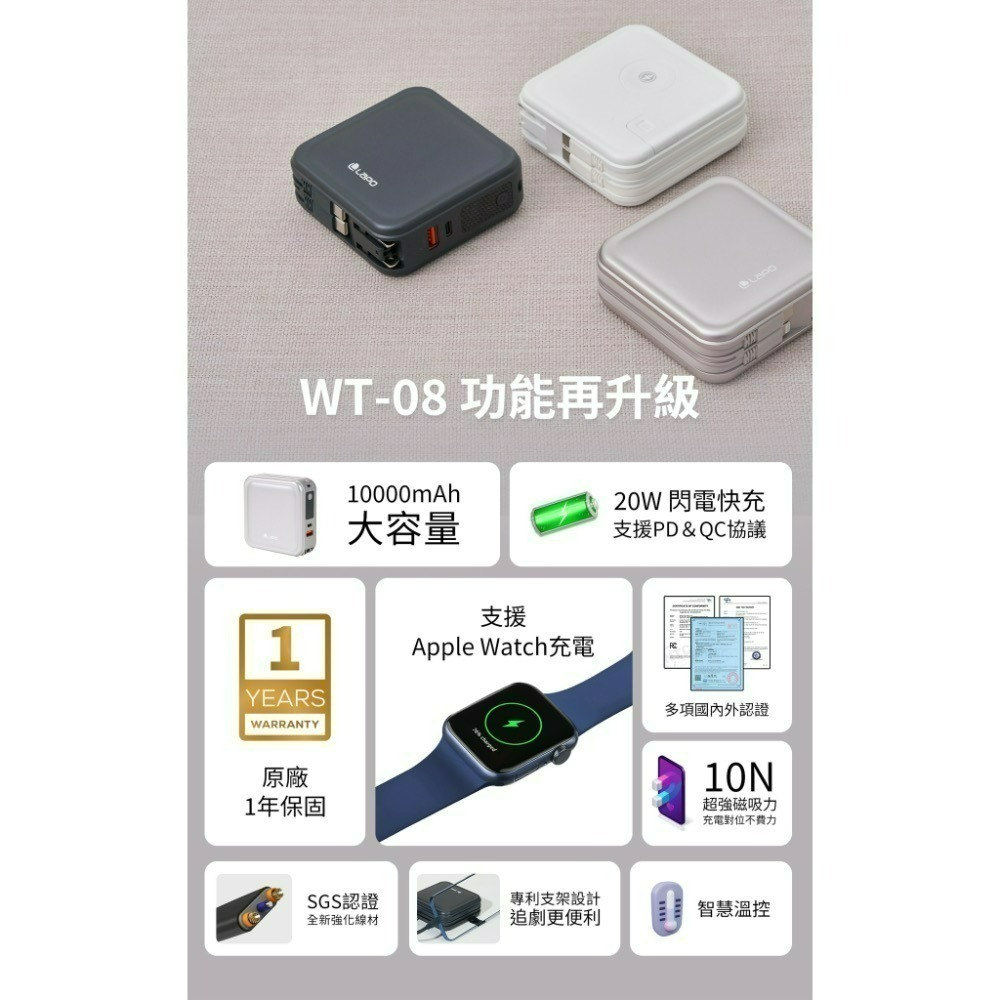 【LAPO】多功能無線充行動電源 三代(WT-08)快充磁吸自帶線 LAPO代 行動電源 多合一全方位 萬能充-細節圖3