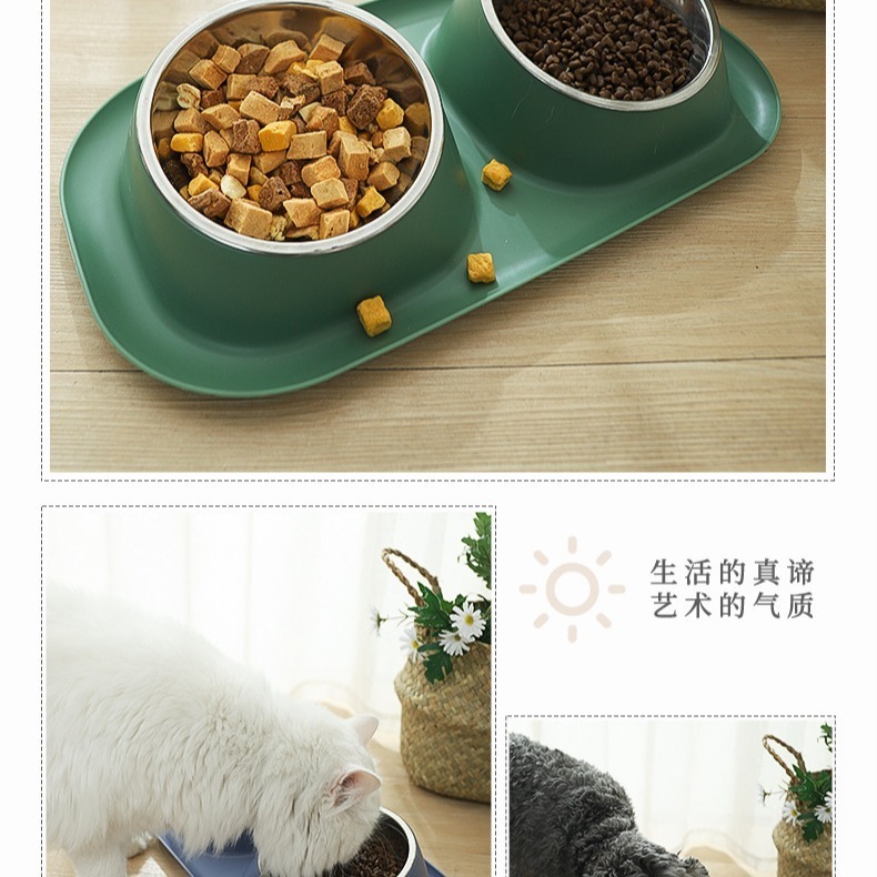 【YeeGo 億購寵物】寵物不鏽鋼防溢雙碗 食盆 寵物餐碗 高架碗 飲水器 餵食器 寵物飲水器 寵物餵食器-細節圖4