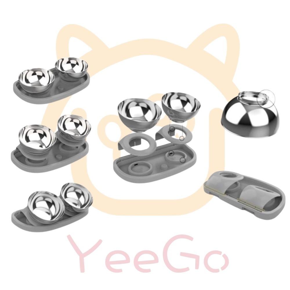 【YeeGo 億購寵物】新款造型寵物雙碗 三個角度可調 雙碗可鎖 不鏽鋼材質-030-細節圖2
