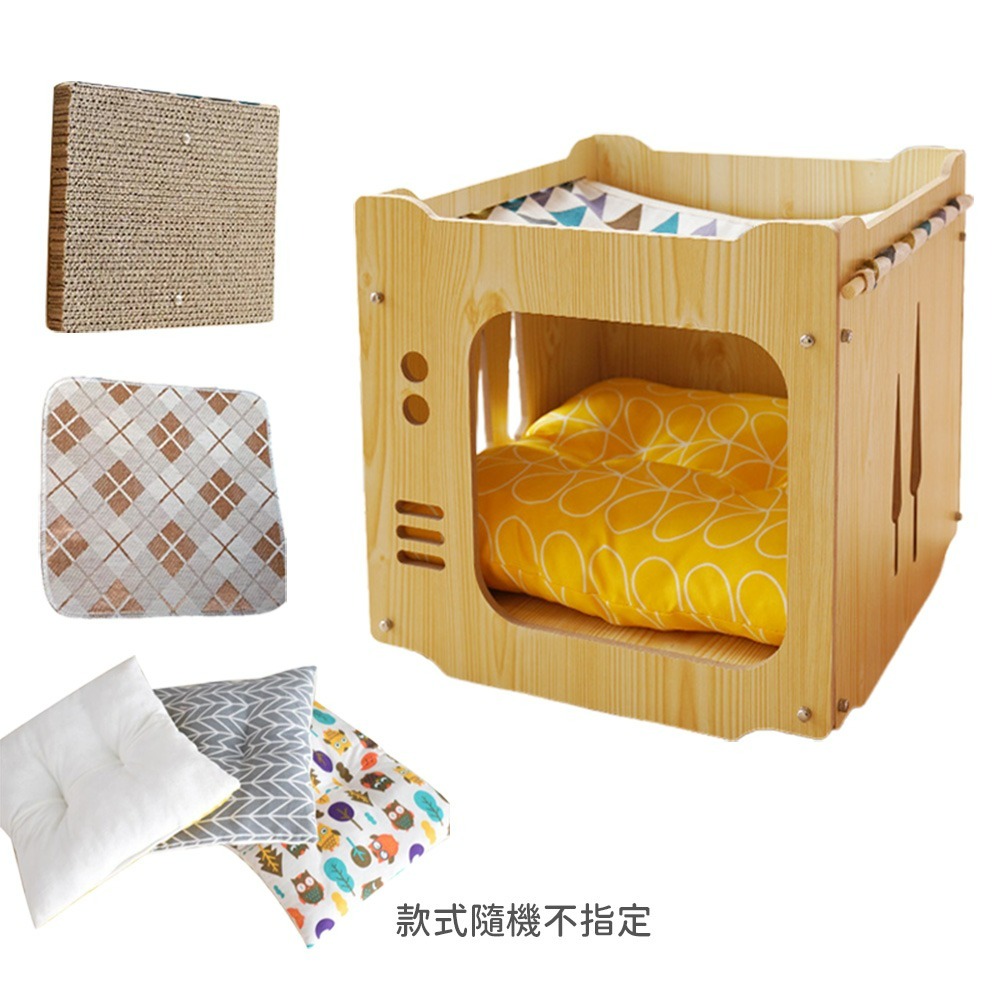 可疊加吊床貓窩 木紋雙層貓抓窩 磨爪睡覺兩用 貓抓板屋-規格圖9