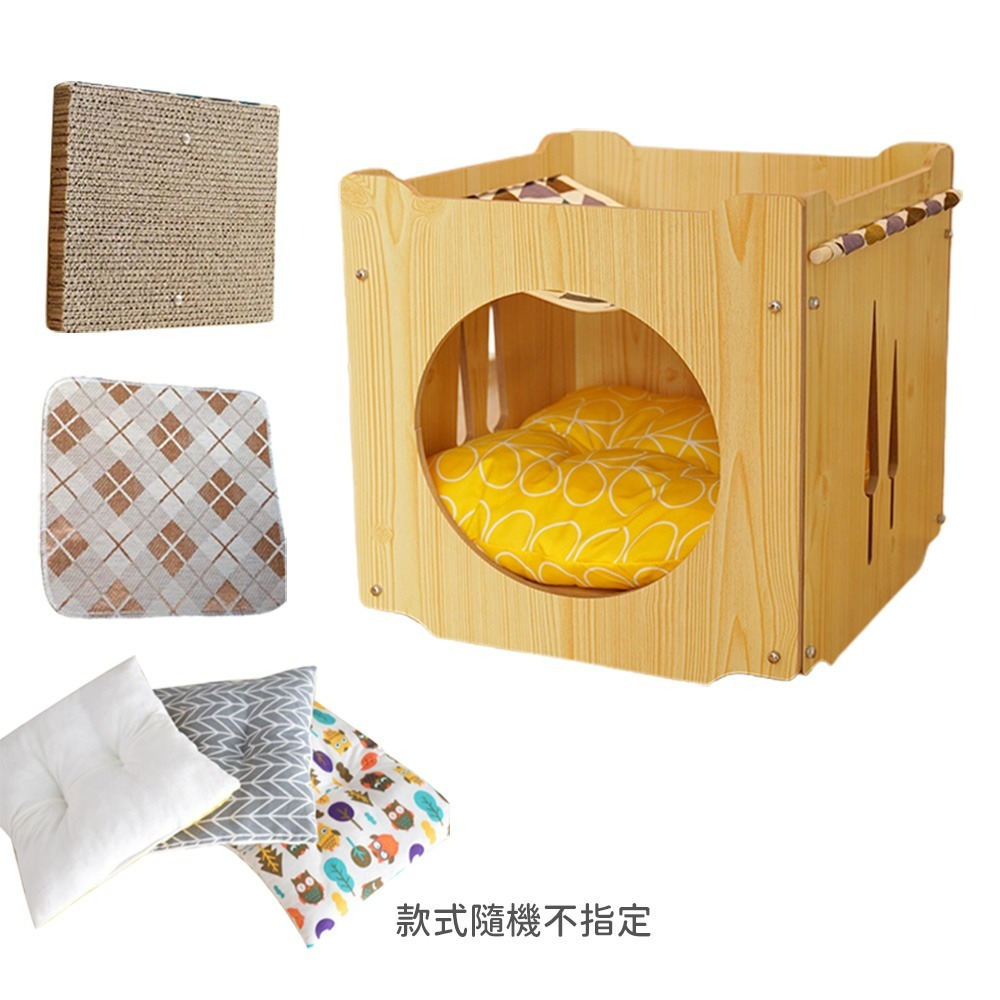 可疊加吊床貓窩 木紋雙層貓抓窩 磨爪睡覺兩用 貓抓板屋-規格圖9