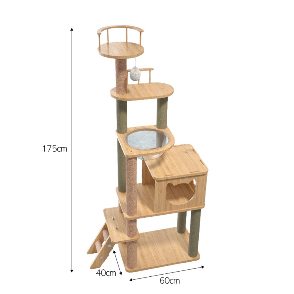 木質太空艙貓跳台 絨布麻繩貓爬架 旋轉貓窩-規格圖9