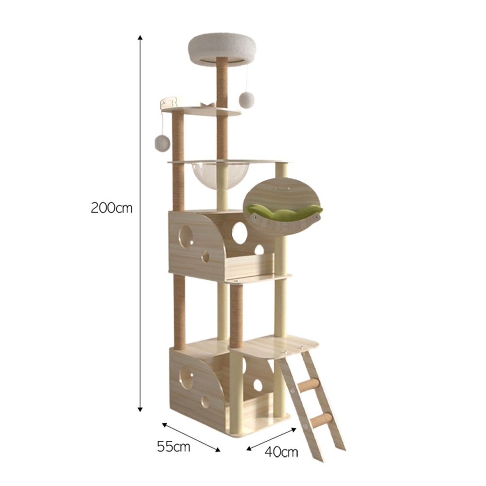 木質太空艙貓跳台 絨布麻繩貓爬架 旋轉貓窩-規格圖9