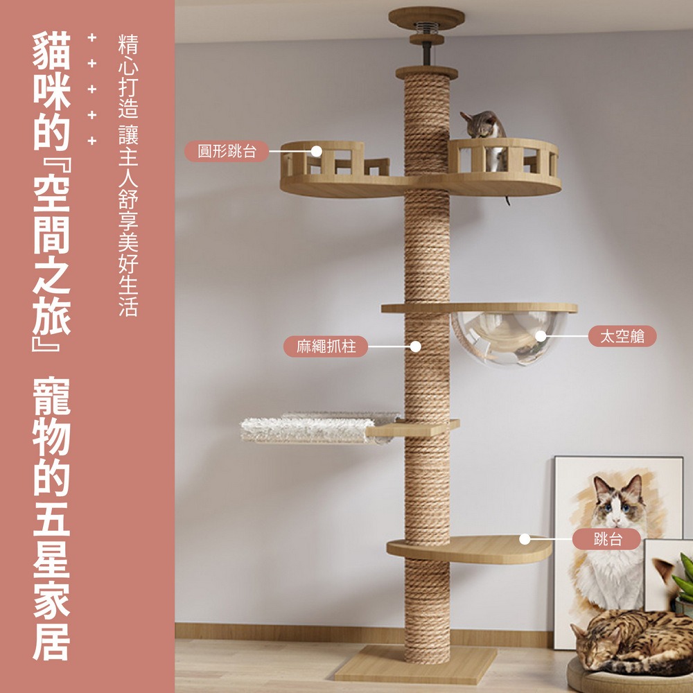 頂天立地貓跳台 木質貓咪跳台 貓樹一體太空艙-細節圖4