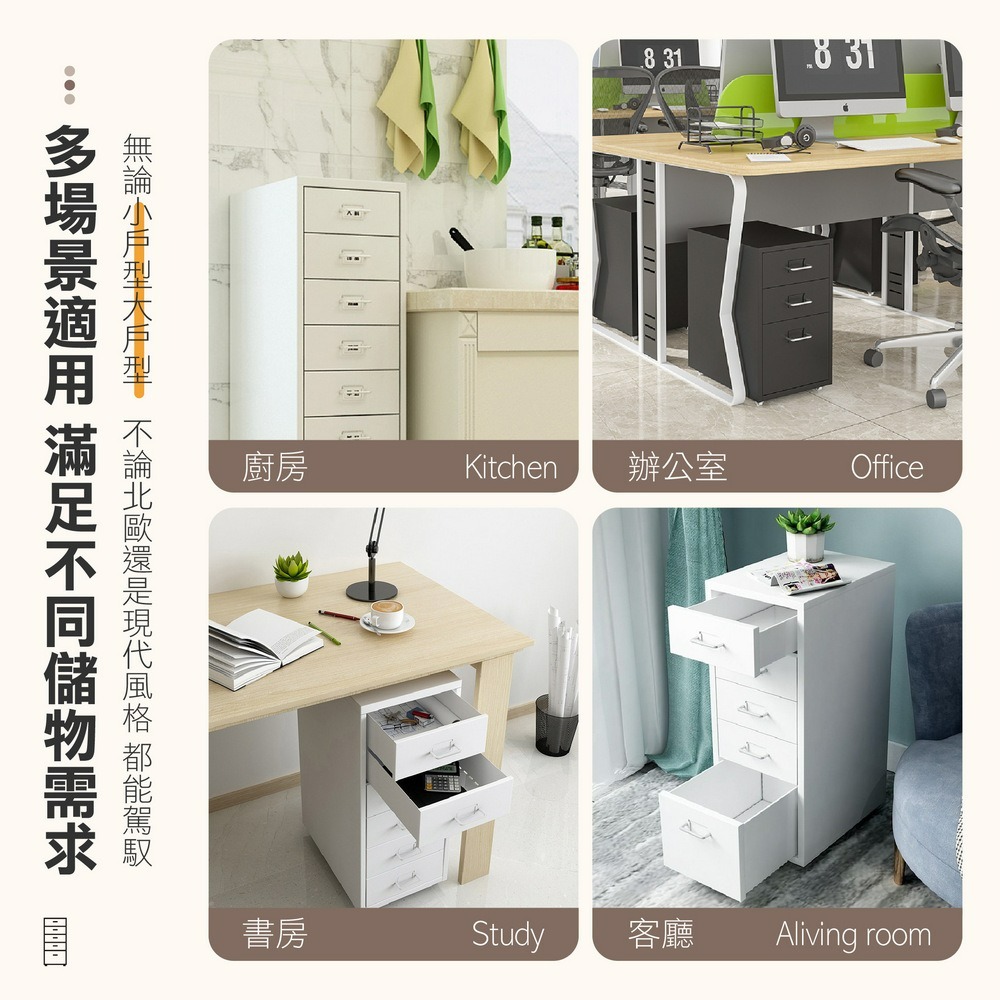 附輪抽屜櫃 辦公室移動文件櫃 桌下收納櫃-細節圖3