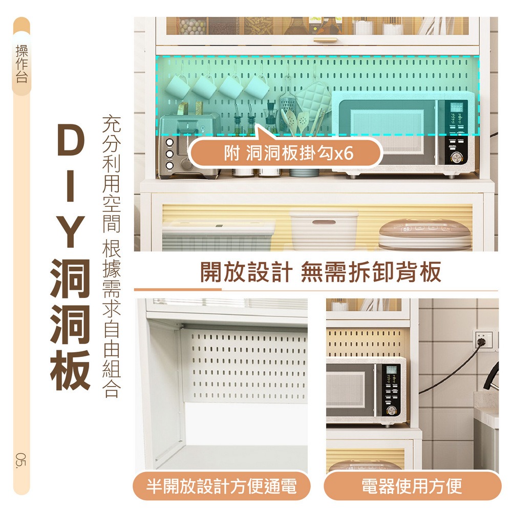 廚房收納置物架 洞洞板收納櫥櫃 電器碗碟儲物架-細節圖4