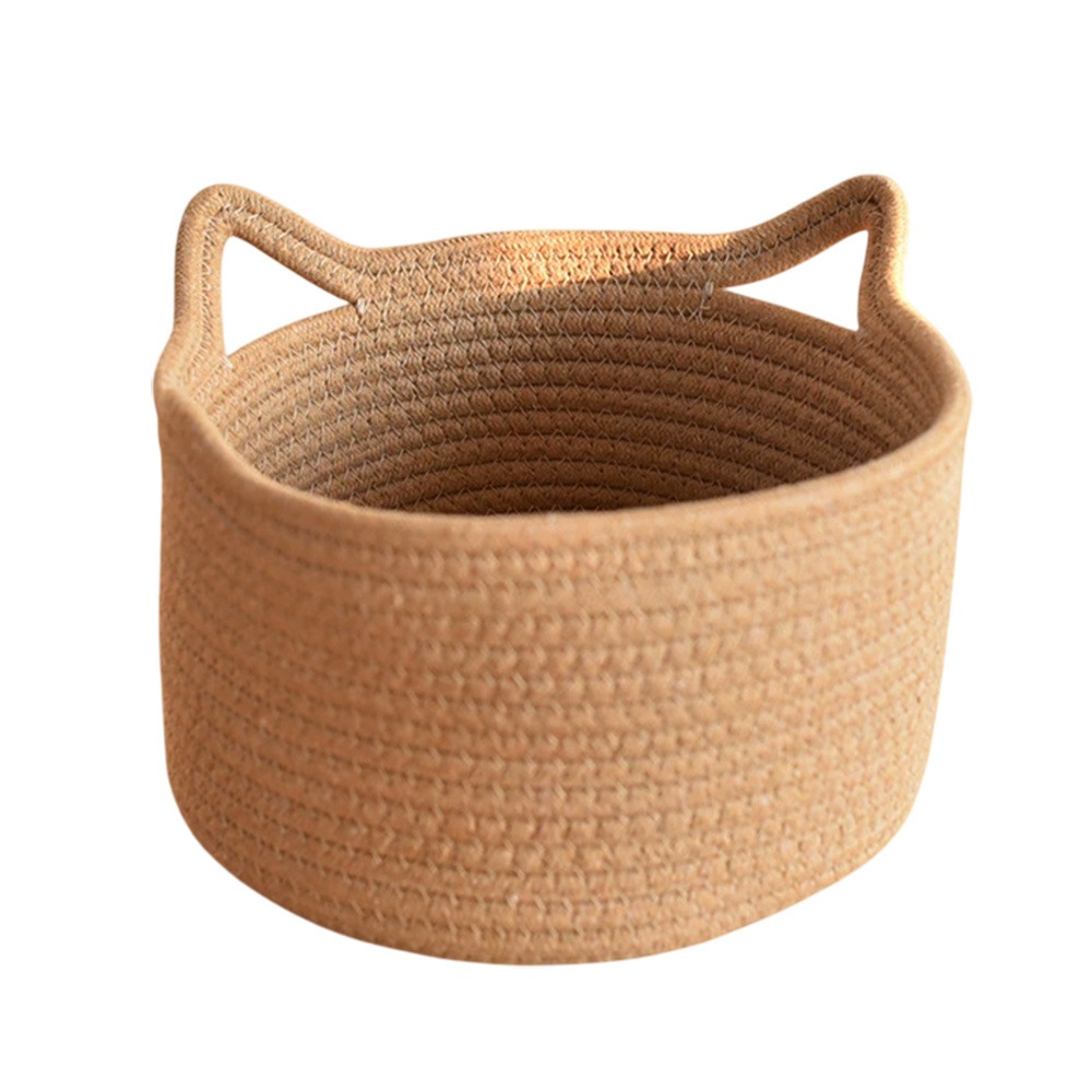 質感貓耳編織籃 手工編織收納筐 桌面藤編收納籃 編織竹籃-規格圖9