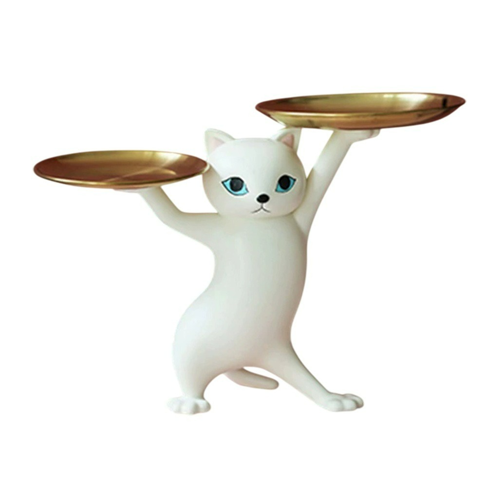 妖嬈貓桌面擺飾 鑰匙收納托盤 貓咪公仔 家居創意擺件 喬遷入厝送禮-規格圖9