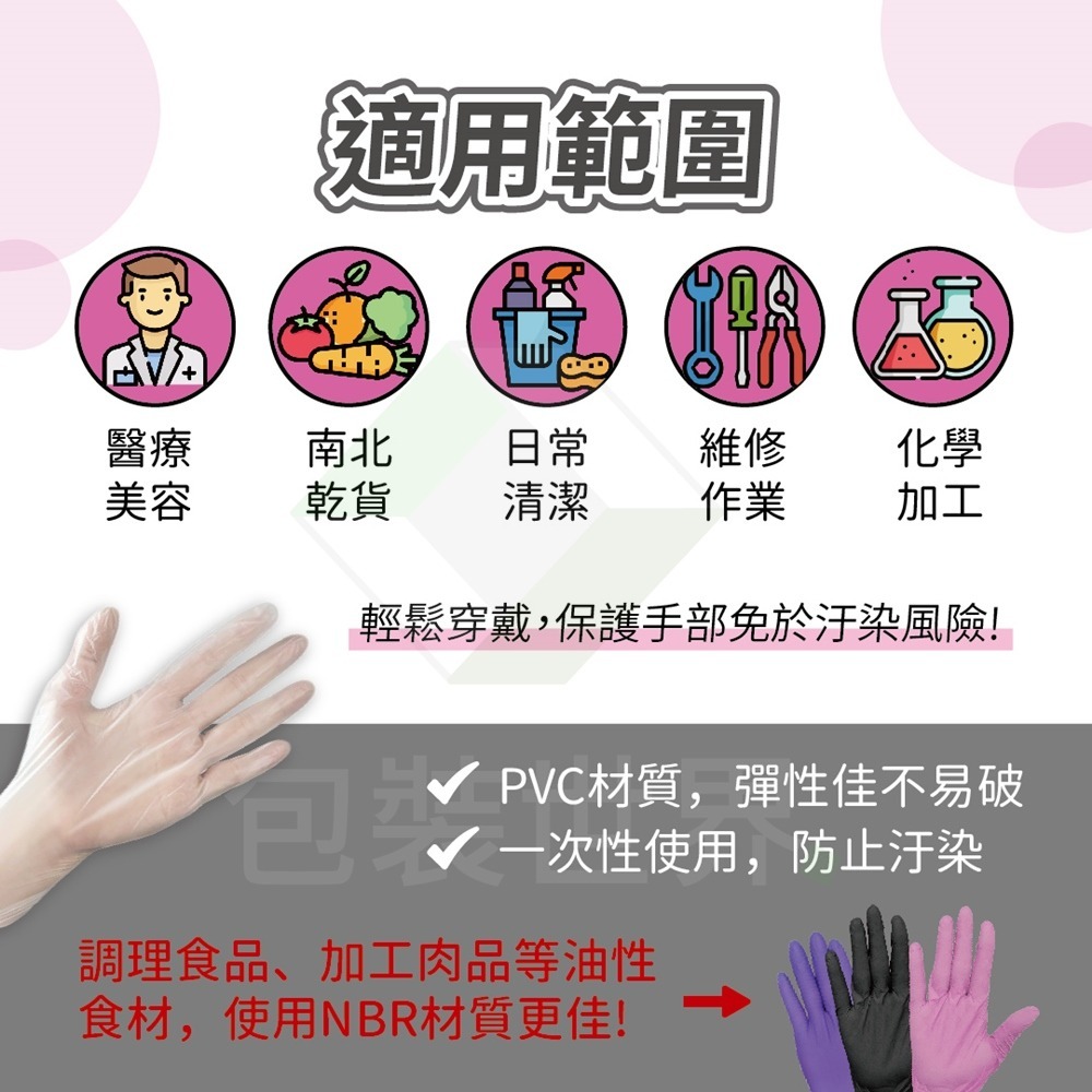 PVC無粉塑膠手套【100支入】一次性手套 檢診手套 拋棄式手套-細節圖2