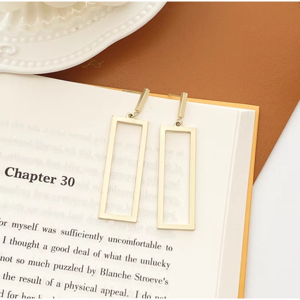 現貨★S925銀針耳環✜韓國設計韓款✜歐美風簡約耳環/誇張耳飾/長方形/簡約/耳夾-細節圖4