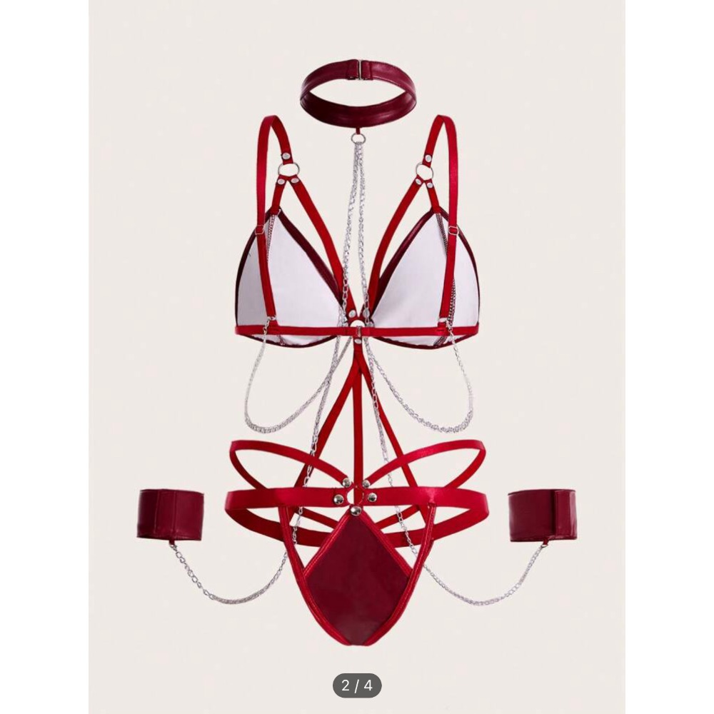 轉賣*shein環鏈鏈條細節亮面內衣-細節圖2