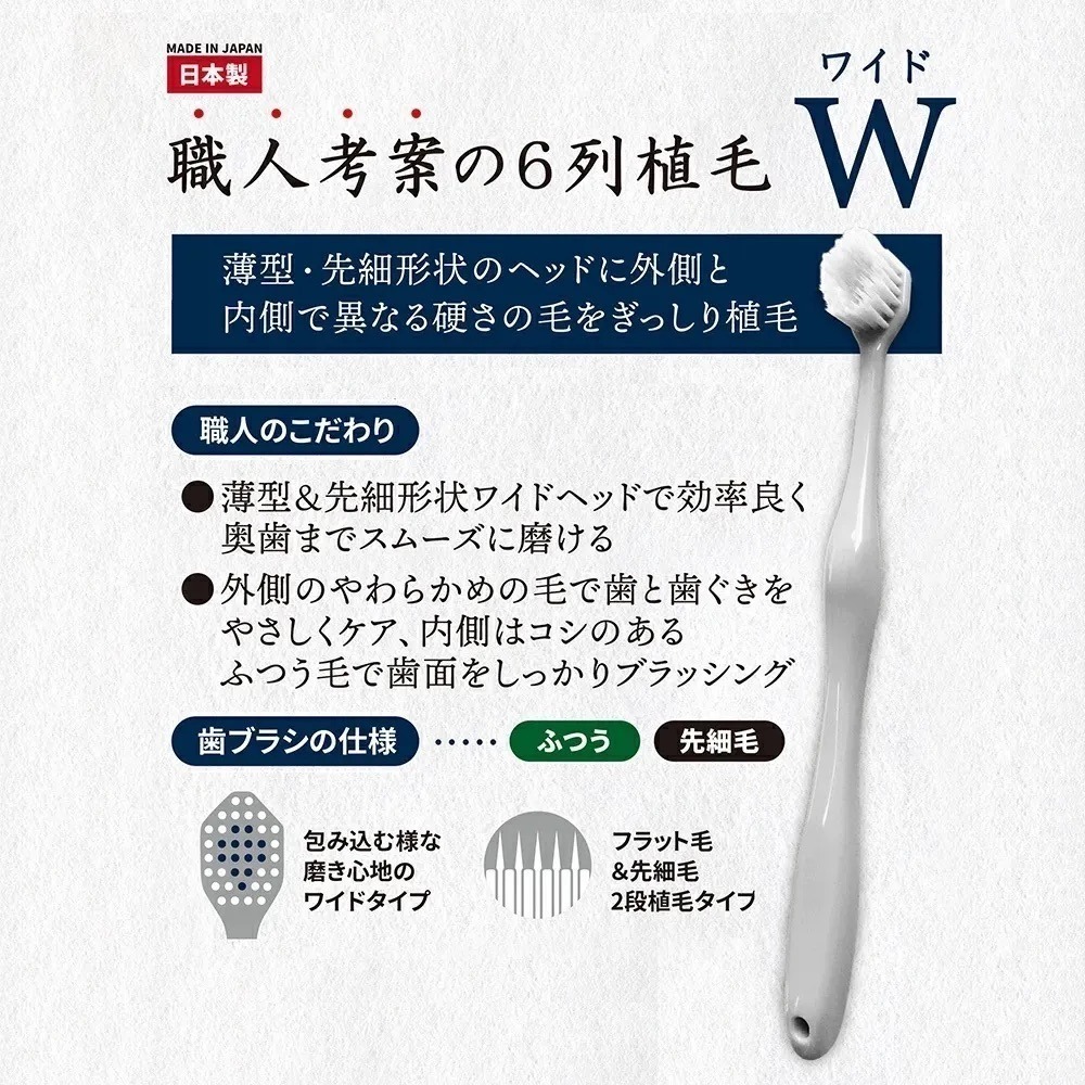 【現貨】【日本製🇯🇵】職人牙刷｜70年牙刷工藝 × W刷毛 × 超細毛｜田邊一郎監製 六列刷頭牙刷-細節圖3
