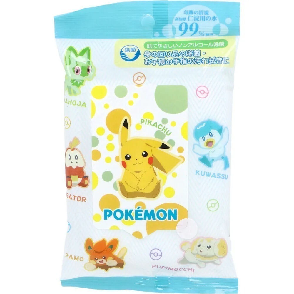 【現貨】【正品】日本製🇯🇵 寶可夢 除菌濕紙巾 20枚入 99%純水 ｜神奇寶貝 Pokemon 皮卡丘 濕紙巾-細節圖2