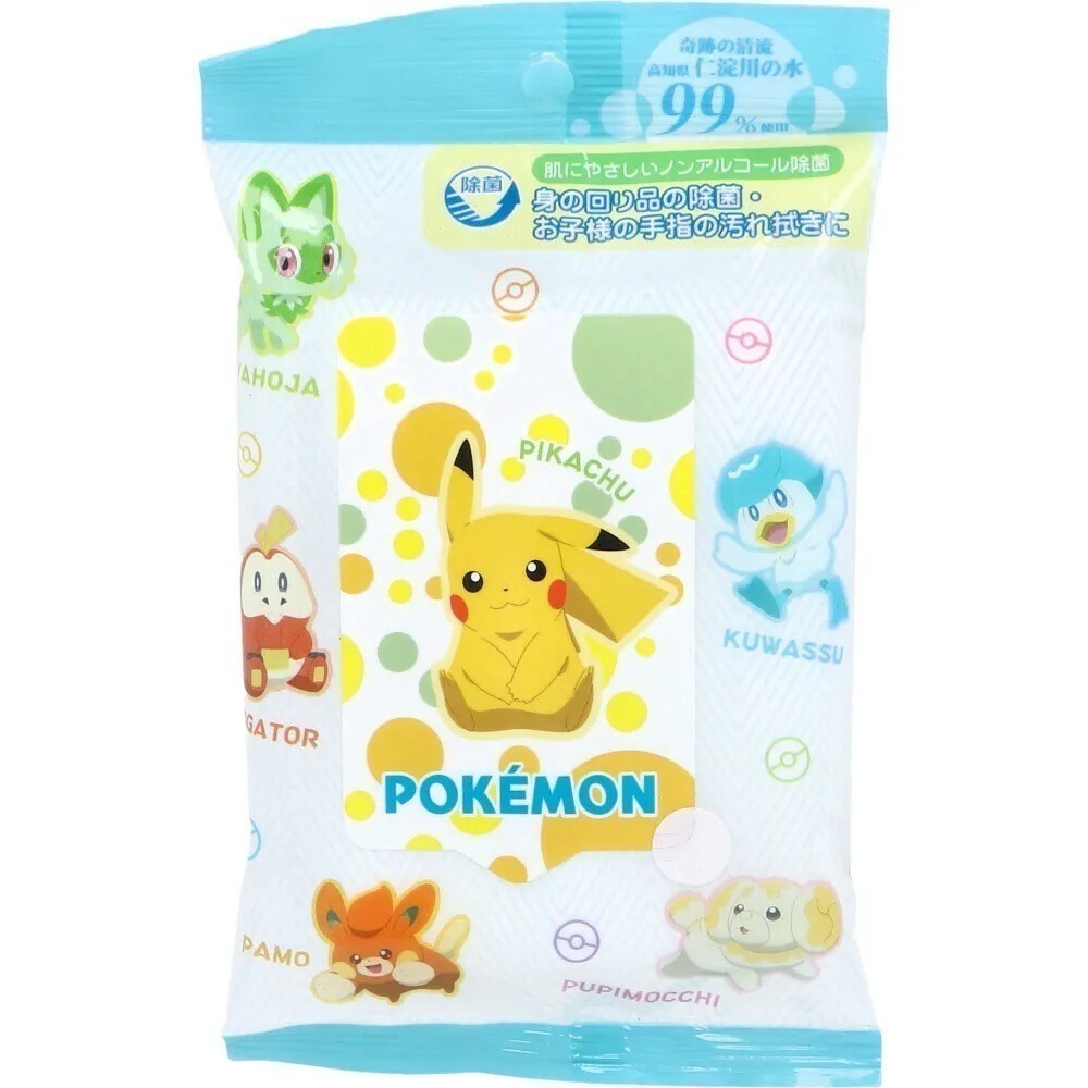 【現貨】【正品】日本製🇯🇵 寶可夢 除菌濕紙巾 20枚入 99%純水 ｜神奇寶貝 Pokemon 皮卡丘 濕紙巾-細節圖2