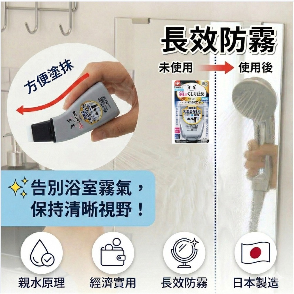 【現貨】【日本製🇯🇵】LEC 激落君 2倍強效強力型 鏡面防霧劑｜長效防霧 × 浴室鏡面清潔 × 水膜防止起霧-細節圖3