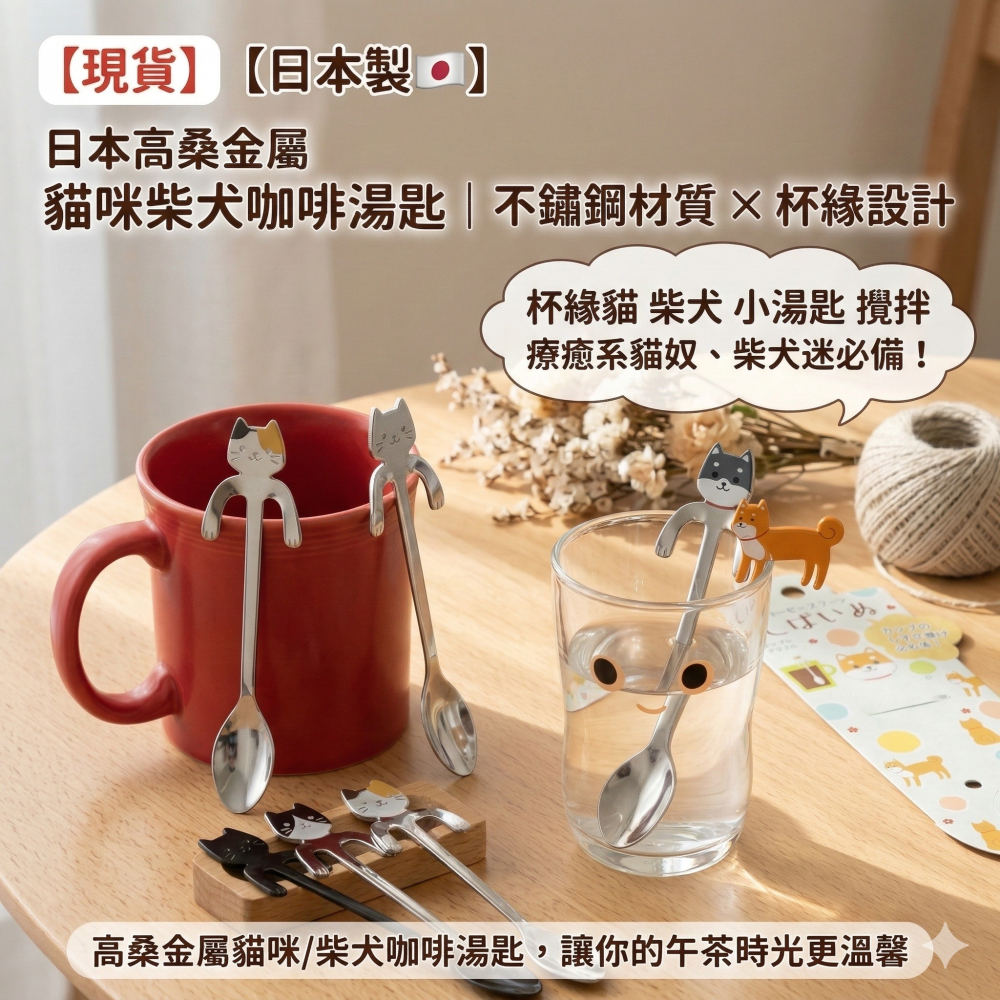 【現貨 】【日本製🇯🇵】日本高桑金屬 貓咪柴犬咖啡湯匙｜不鏽鋼材質 × 杯緣設計 ×  杯緣貓 柴犬 小湯匙 攪拌-細節圖9