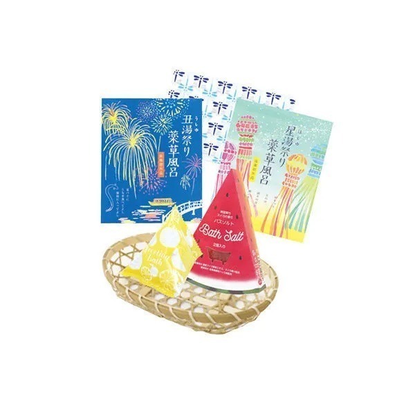 【現貨】【日本製🇯🇵 】西瓜風入浴劑禮盒｜4種入浴品＋蜻蜓圖案手巾＋清涼籃子｜入浴劑｜沐浴用品｜生日禮物｜畢業禮物-細節圖2