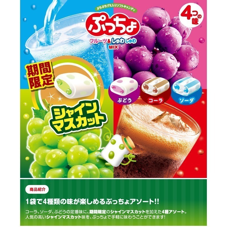 【現貨】【日本製🇯🇵】 UHA味覺糖 ぷっちょ 4味綜合包｜甲斐葡萄 X 熊本哈密瓜 X 可樂 X 蘇打-細節圖2