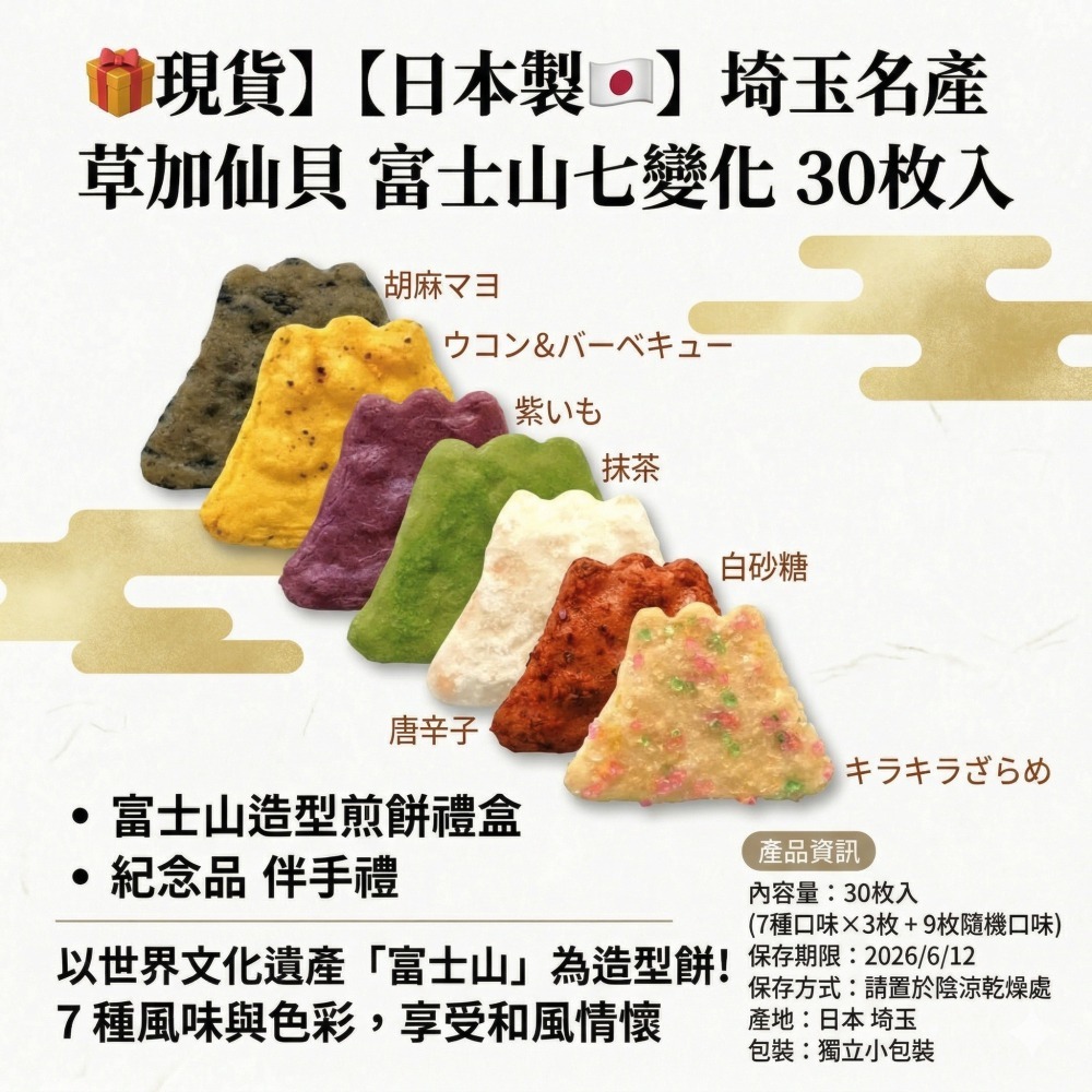 【現貨】【日本製🇯🇵】埼玉名產 草加仙貝 富士山七變化 30枚入｜富士山造型煎餅禮盒 紀念品 伴手禮-細節圖2