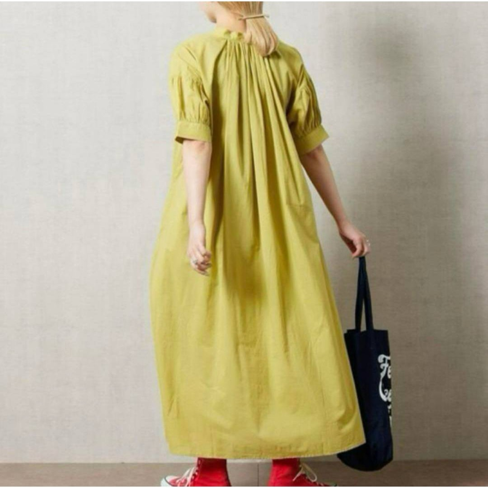日-泡泡袖純色長衫／洋裝-1色-細節圖3