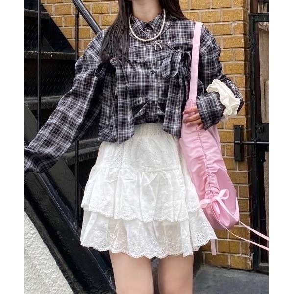 日-雙蝴蝶結格紋襯衫-2色-細節圖6