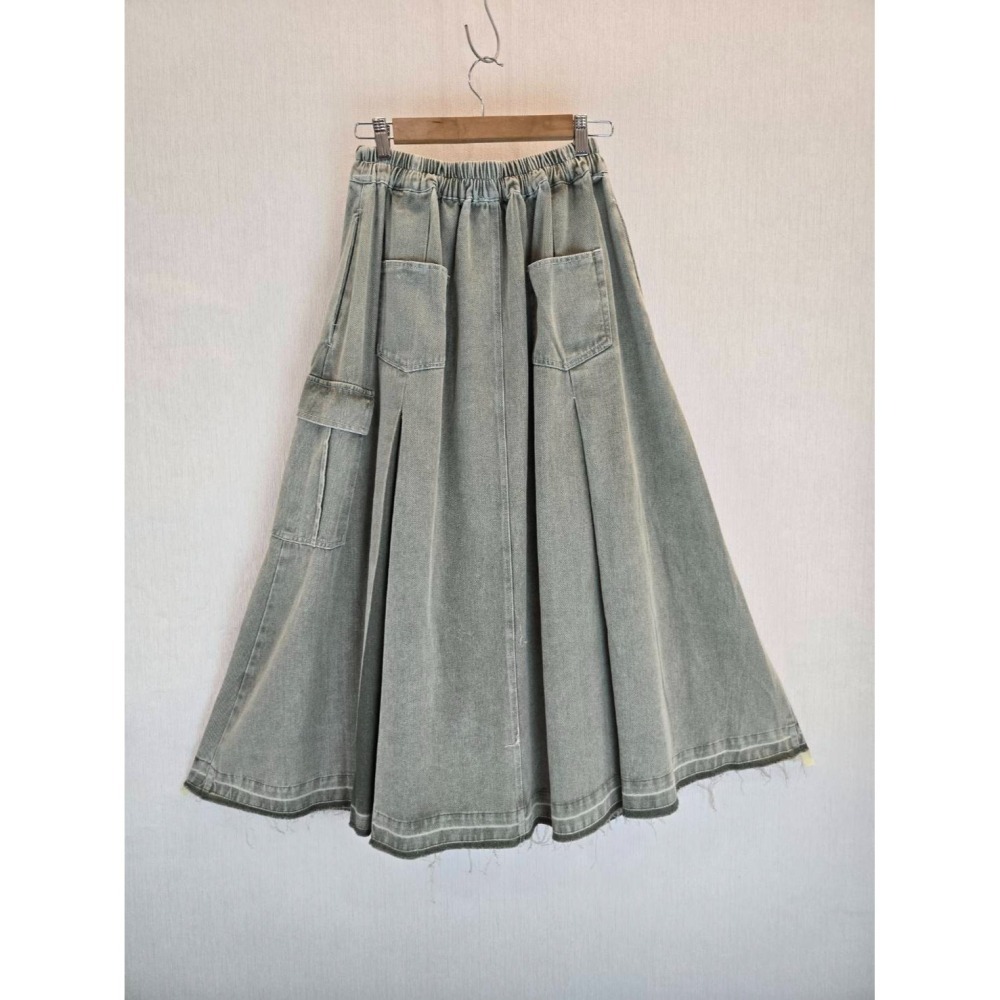 不對襯水洗牛仔長裙-1色-細節圖2