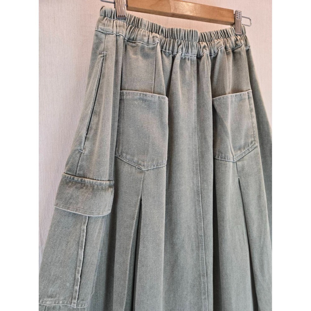 不對襯水洗牛仔長裙-1色-細節圖3