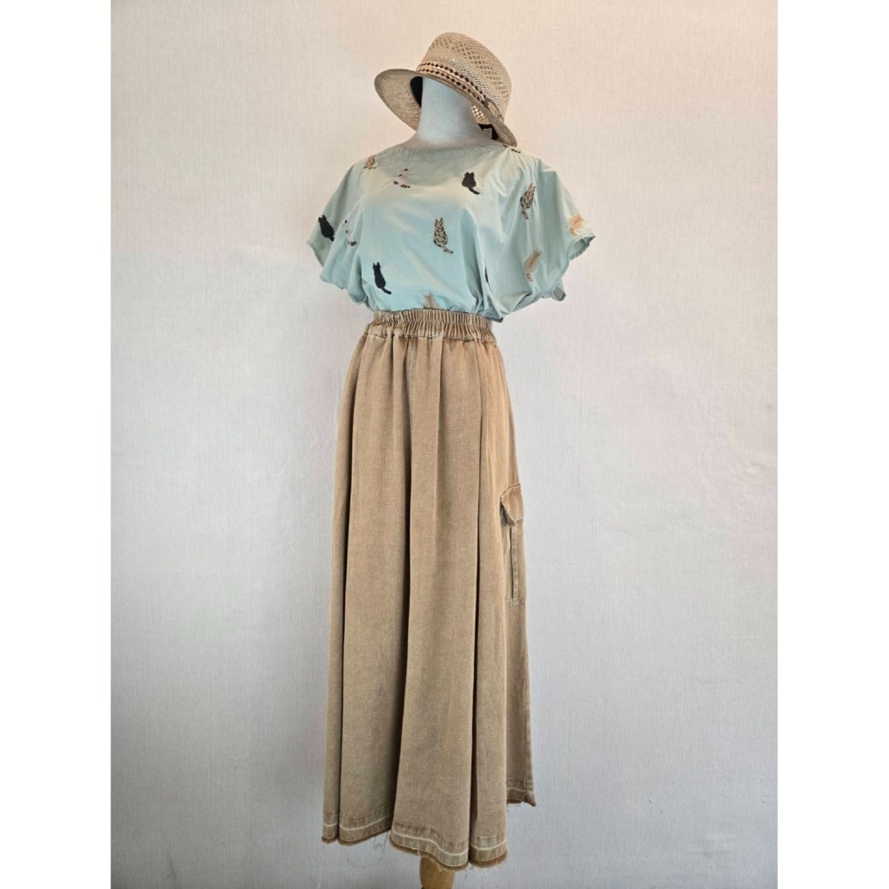 不對襯水洗牛仔長裙-1色-細節圖7