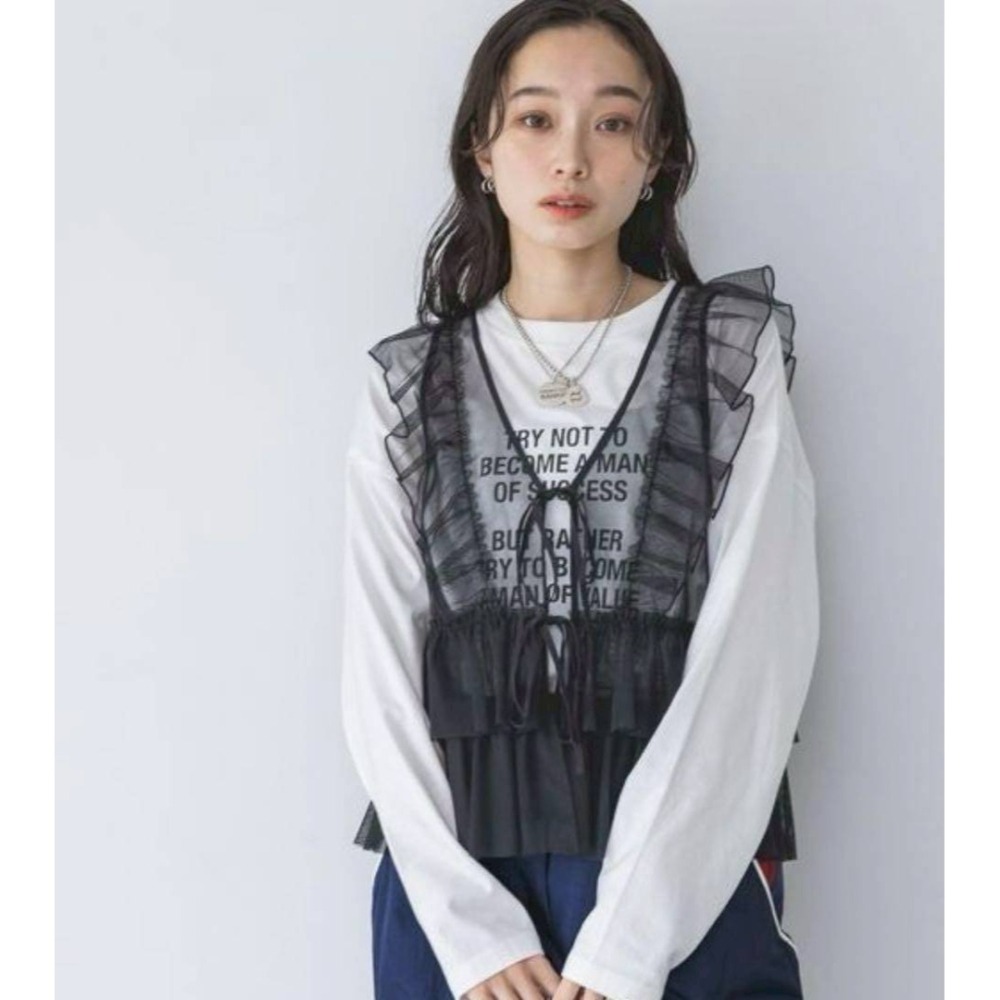 日-拼接荷葉綁帶網紗背心-3色-細節圖2