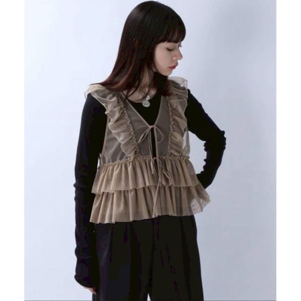 日-拼接荷葉綁帶網紗背心-3色-細節圖3