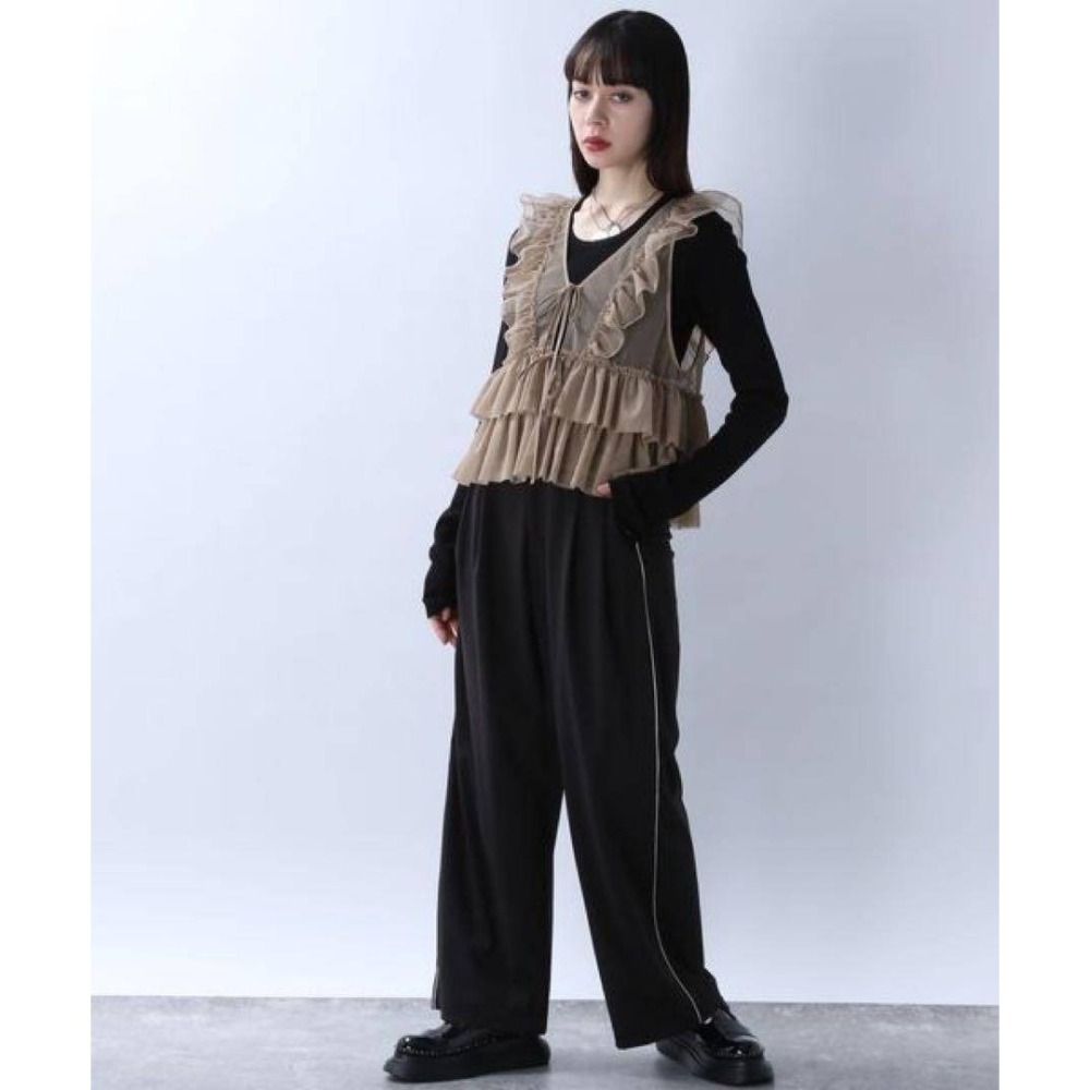 日-拼接荷葉綁帶網紗背心-3色-細節圖5