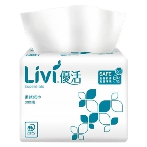LIVI 優活 柔拭紙巾面紙 抽取式衛生紙 方型包 2層 300抽 1包 ◎營業用、餐廳專用◎ 【1單最多30包】-細節圖3